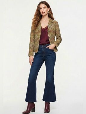 Vintage Liz Claiborne Petite Button-Front Blazer Jacket Paisley Tapestry Cotton